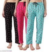Cotton maxi loungewear set of 3, NANDAVAAN ladies pyjamas/night pants combo from India